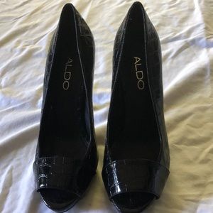 ALDO open toed 4” black heels.